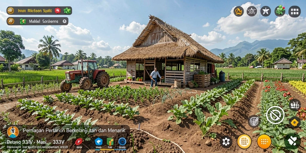 Tampilan screenshot utama 333V menampilkan kebun yang subur dan tanaman berwarna-warni.