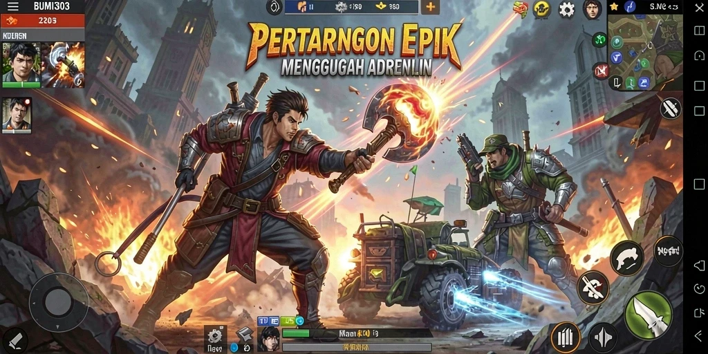 Tampilan gameplay BUMI303 yang menegangkan saat pertarungan berlangsung.