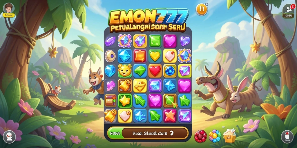 Screenshot gameplay EMON777 dengan warna-warna cerah dan keseruan Match-3.