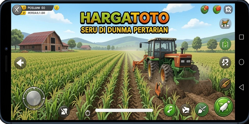 Tangkapan layar HARGATOTO menampilkan suasana pertanian yang asri dan interaktif.