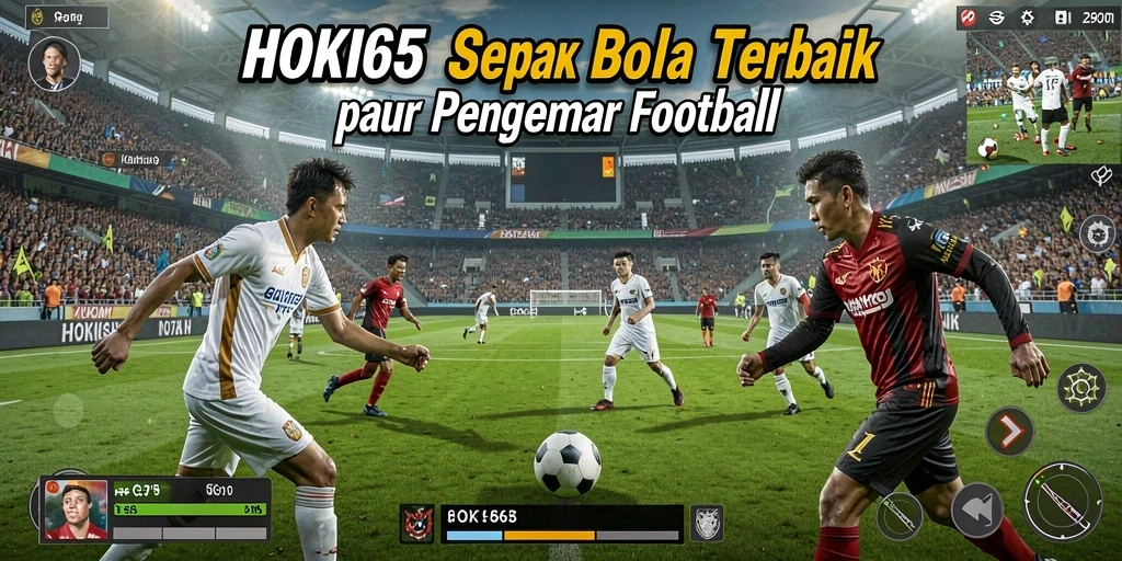 Tampilan gameplay HOKI65 dengan aksi sepak bola yang seru.