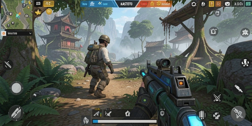 Screenshot gameplay menunjukkan aksi intens dalam KASTOTO