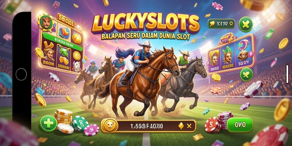 Tampilan balapan mendebarkan di LUCKYSLOTS dengan elemen slot.