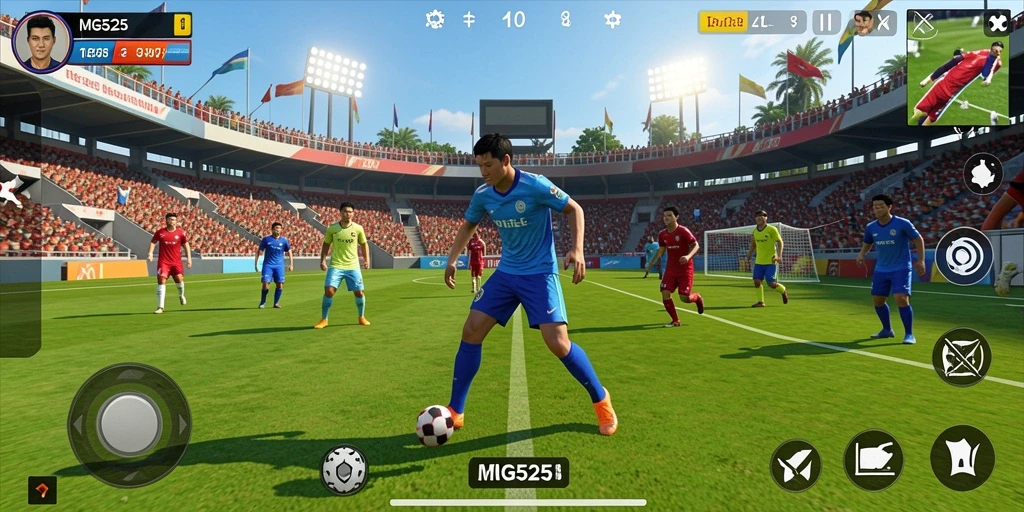 Screenshot gameplay MG525 yang menunjukkan pertandingan olahraga seru.