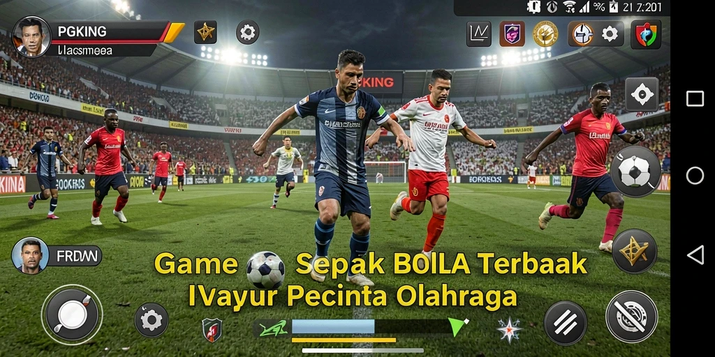 Tampilan gameplay PGKING dengan aksi seru di lapangan sepak bola.