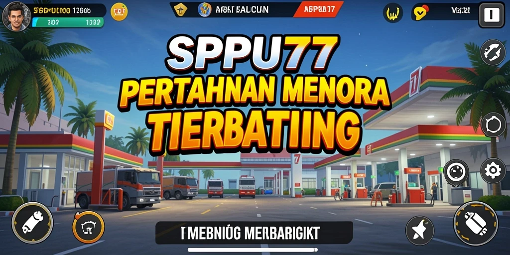 Tampilan gameplay SPBU77 menunjukkan menara pertahanan yang strategis beraksi.