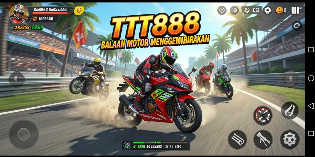 Screenshot gameplay menampilkan balapan motor yang seru dan mendebarkan.